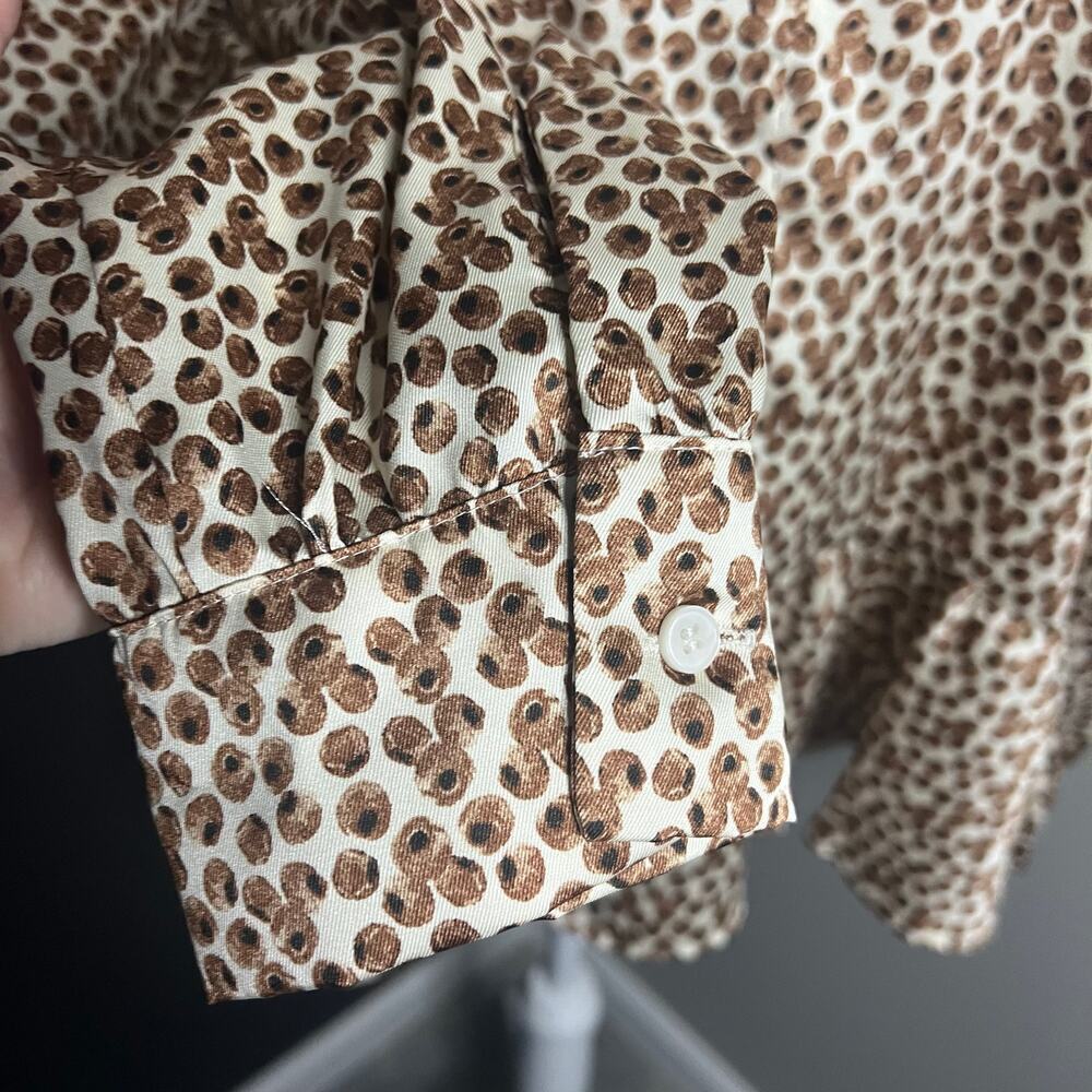 NWT Emme Marella Woman’s Brown White Print Long Sleeve V Neck Blouse- Size 46/10 - Picture 6 of 12